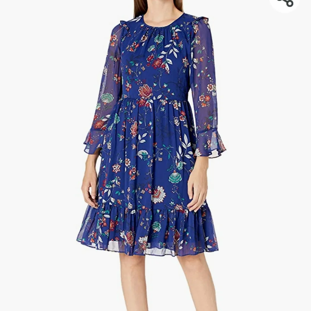 Calvin Klein Navy Blue Floral Chiffon Dress Size 6